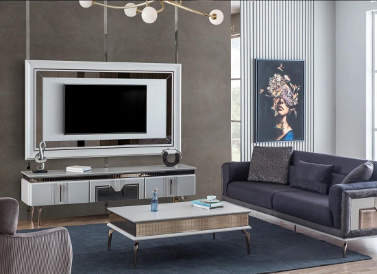 Conjunto de pared para sala de estar gris, muebles, aparador, panel de pared para TV, panel, 2 piezas.