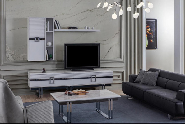 Mueble de salón moderno compuesto por 4 piezas en blanco exclusivo.