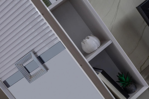 Mueble de salón moderno compuesto por 4 piezas en blanco exclusivo.