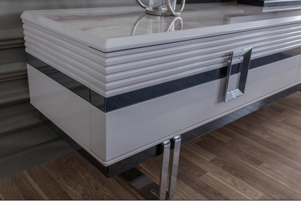 Mueble de salón moderno compuesto por 4 piezas en blanco exclusivo.