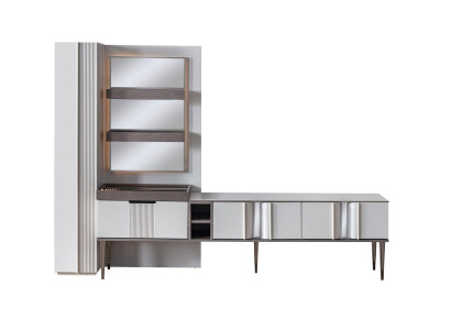 Mueble de pared exclusivo color blanco, muebles de diseño para sala de estar con iluminación LED.