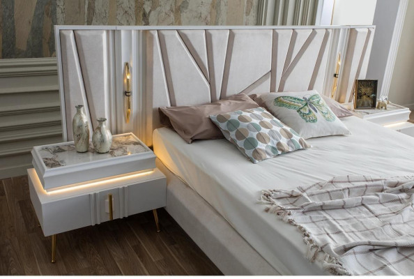 Juego de dormitorio de lujo, cama completa + 2 mesitas de noche, conjunto moderno de 3 piezas.
