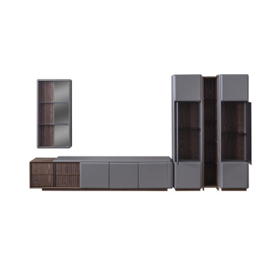Conjunto exclusivo de sala de estar: mueble de TV, 2 vitrinas, estante de pared, 4 piezas.