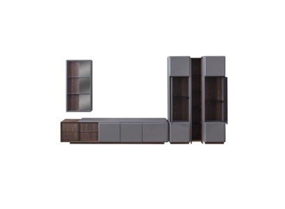 Conjunto exclusivo de sala de estar: mueble de TV, 2 vitrinas, estante de pared, 4 piezas.