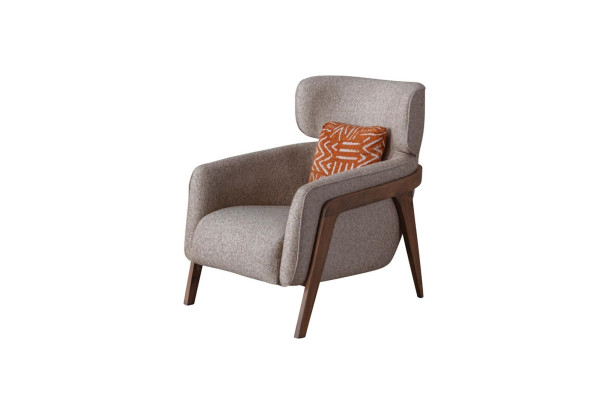 Sillón moderno beige de sala de estar, de tela, de diseño de lujo, muebles lounge club.