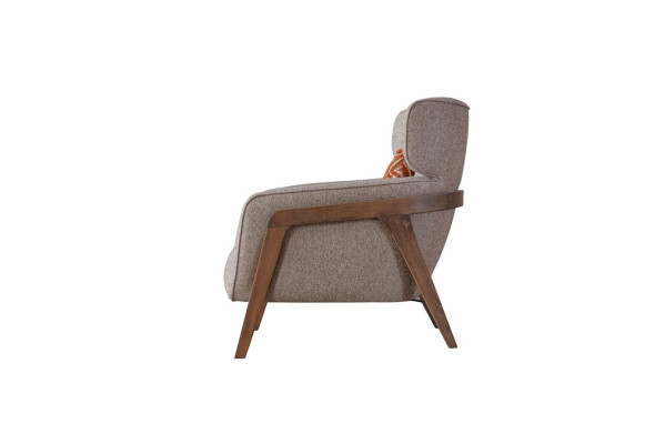 Sillón moderno beige de sala de estar, de tela, de diseño de lujo, muebles lounge club.