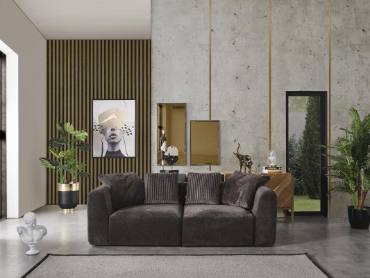 Sofá de 3 plazas Sofás tapizados de tela Sala de estar Muebles modernos, nuevos, color gris