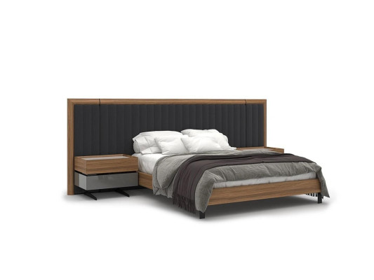 Juego de dormitorio 3 piezas, cama doble moderna, 2 mesitas de noche, diseño de madera completo