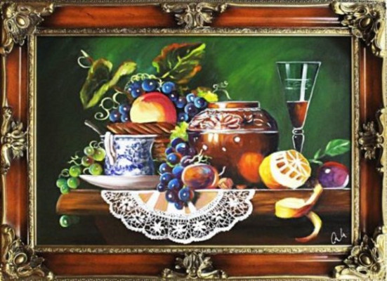 Pintura "Frutas" Hecho a mano Cuadro al óleo Imagen cuadros en óleo Marco Imágenes G93922