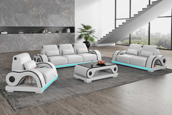 Conjunto de sofás Sofá de lujo Completo Sofá de cuero blanco Sofá moderno