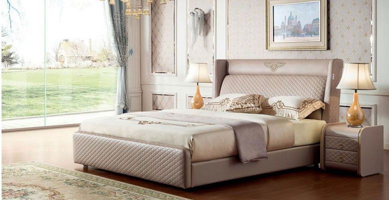 Cama 2x Mesitas de noche Conjunto de dormitorio Diseñador Cama de lujo