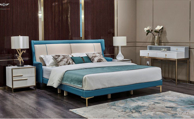 Cama clásica Cama tapizada de lujo Dormitorio doble Cama de diseño Camas