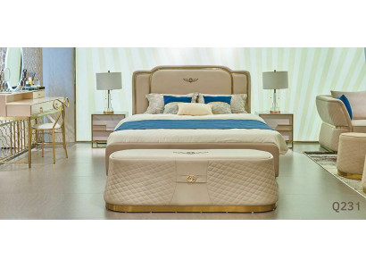 Cama Mesita de noche Cómoda 4 piezas Conjunto de dormitorio Diseño Moderno Lujo