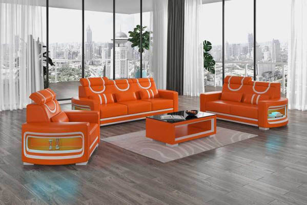 Conjunto de sofás de lujo Completo Sofá marrón 3-2-1 en cuero sintético.