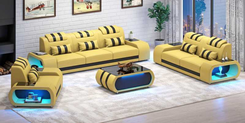 Sofá de dos plazas, sillones de cuero, sillón de tres plazas, 3 piezas, negro, conjunto