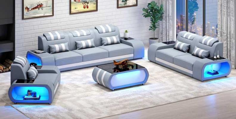 Sofá de dos plazas, sillones de cuero, sillón de tres plazas, 3 piezas, negro, conjunto