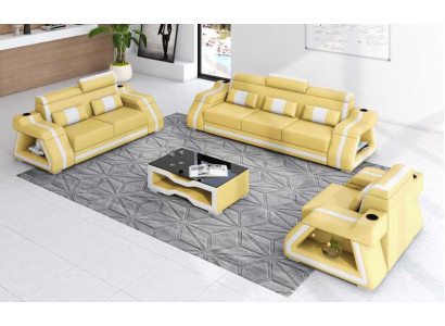 Sofás de cuero Conjunto completo de sofá Juego de sofás Sofá de 3 piezas Sofás Amarillos