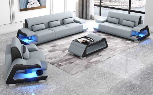 Conjunto de sofás de cuero blanco completo de 3 piezas: 3+2+1.