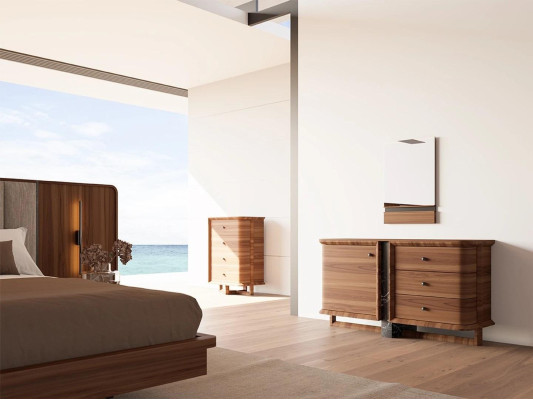 Cómoda marrón para dormitorio completa, moderna, diseño de espejo muebles.