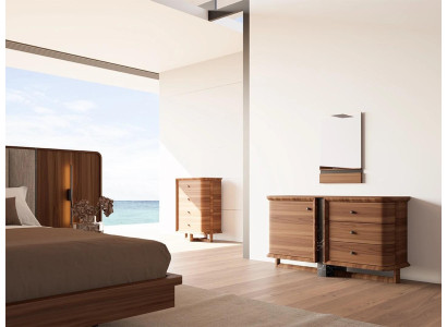 Cómoda marrón para dormitorio completa, moderna, diseño de espejo muebles.
