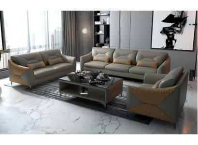 Conjunto de sofás Sofá 3-2-1 de cuero gris