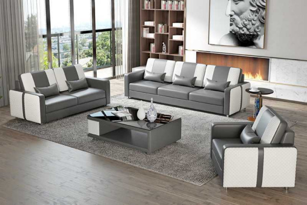 Conjunto completo de sofá de lujo gris de cuero artificial 3-2-1