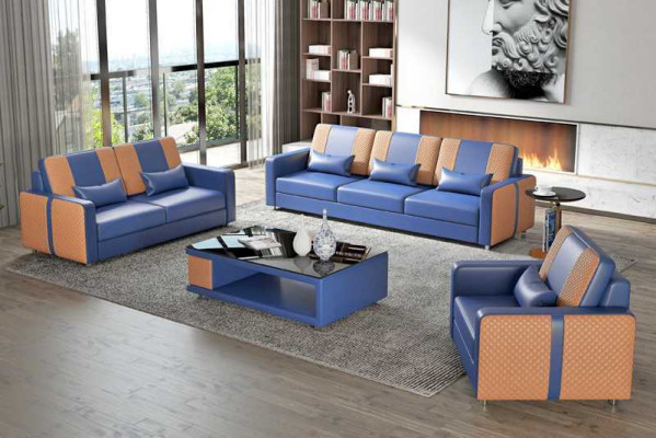 Conjunto completo de sofá de lujo gris de cuero artificial 3-2-1