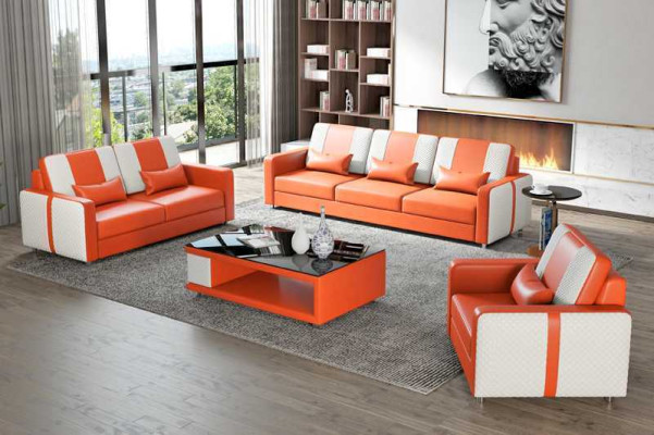 Conjunto completo de sofá de lujo gris de cuero artificial 3-2-1