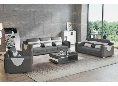 Sofá de lujo Conjunto completo de sofás gris de imitación de cuero Sofá 3-2-1