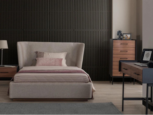 Diseño completo de 4 piezas para dormitorio, cama, mesita de noche, cómoda moderna, nueva.