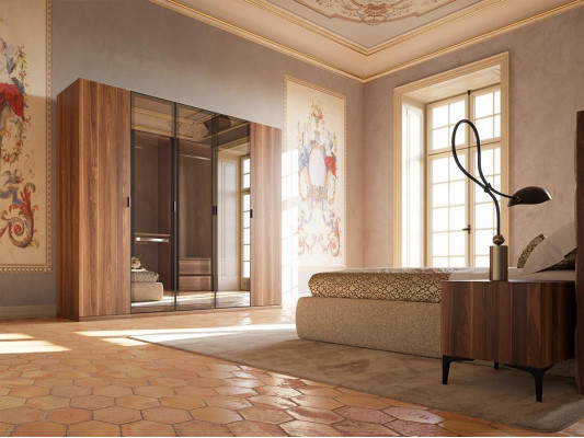 Mueble de dormitorio moderno de diseño marrón de madera.