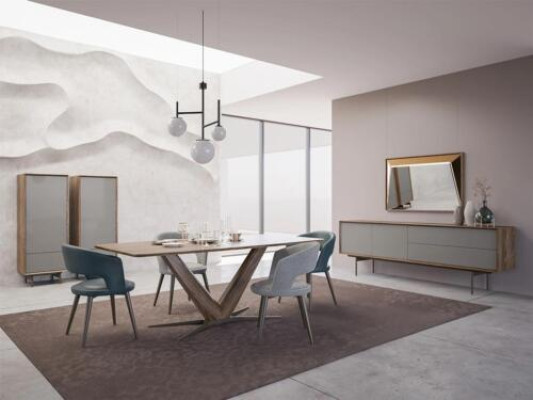 Mesa de comedor Set 9 piezas Mesa de comedor completa Sillas 4x Madera Cómoda Nueva Armario de madera