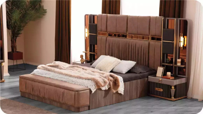 Conjunto de lujo para dormitorio principal, juego de cama doble, juego de cama, conjunto de ropa de cama beige de 4 piezas