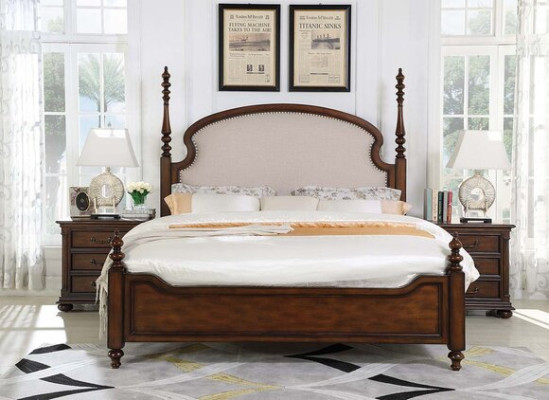 Dormitorio clásico Cama marrón Textil Camas Tapizados Doble 180x200cm Nuevo