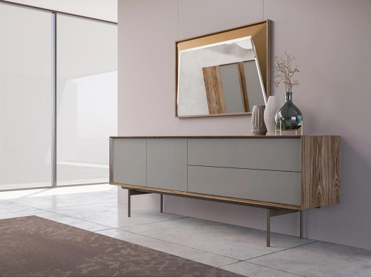 Comedor completo con aparador y espejo, diseño de armario de madera.