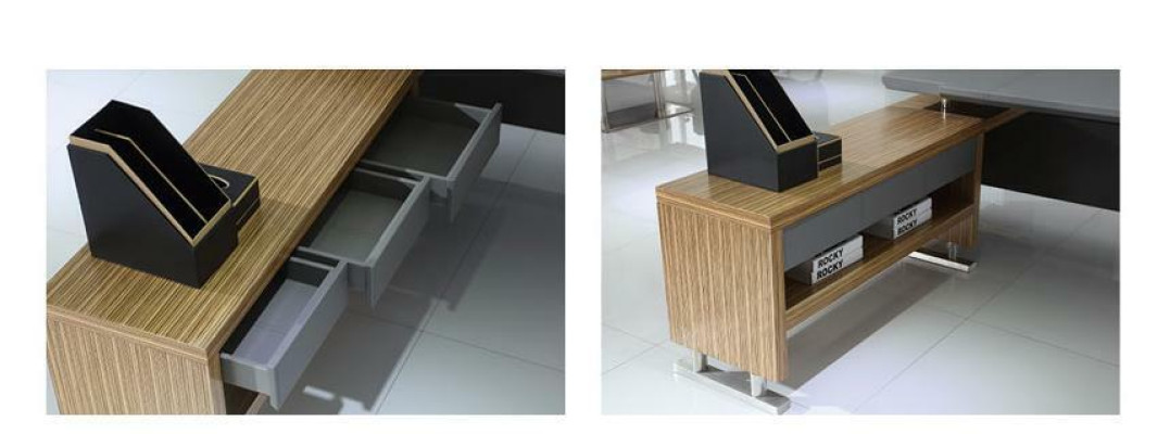 Conjunto completo de muebles de 2 piezas. Escritorio de diseñador para la oficina o la sala de trabajo.