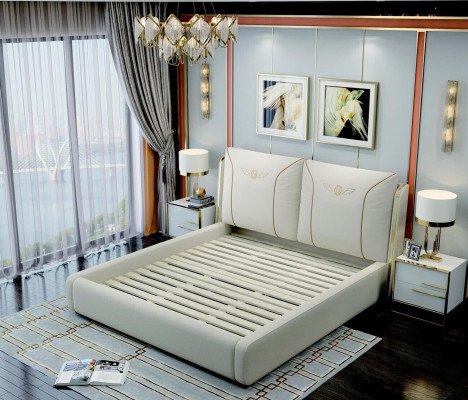 Cama de cuero Nueva Cama Cama tapizada Cama doble Cama de diseñador Cama matrimonial