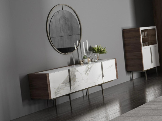 Comedor de lujo, moderno aparador con espejo diseño mobiliario nuevo.