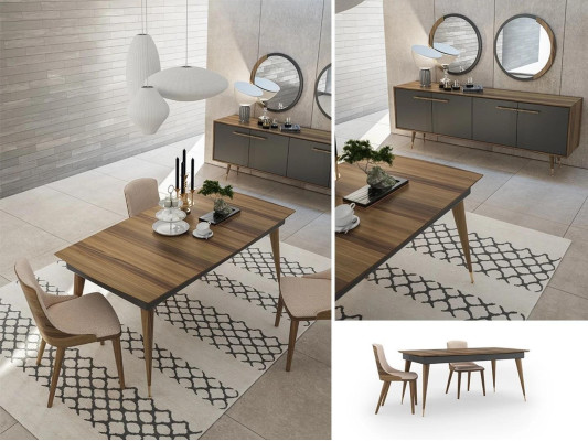 Juego de comedor de lujo: mesa de comedor, 4 sillas, aparador de lujo con 2 espejos. Conjunto nuevo.