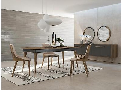 Juego de comedor de lujo: mesa de comedor, 4 sillas, aparador de lujo con 2 espejos. Conjunto nuevo.