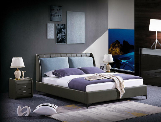 Muebles de dormitorio de lujo de 3 piezas. Juego completo con cama y 2 mesitas de noche. Diseño moderno.