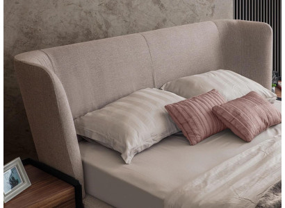 Moderno juego de dormitorio de cama doble beige con 2 mesitas de noche, mobiliario de lujo nuevo.