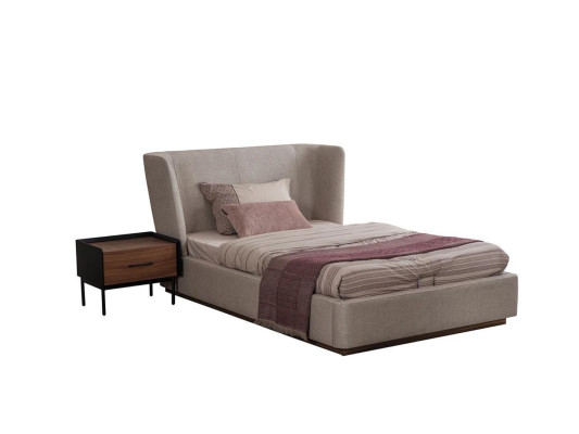 Conjunto de dormitorio de lujo con cama completa moderna y mesita de noche de madera de 2 piezas.