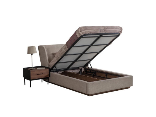 Conjunto de dormitorio de lujo con cama completa moderna y mesita de noche de madera de 2 piezas.