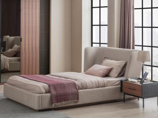 Conjunto de dormitorio de lujo con cama completa moderna y mesita de noche de madera de 2 piezas.