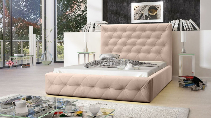 Moderna cama de diseño de madera, elegante mueble, camas dobles, nuevo dormitorio.