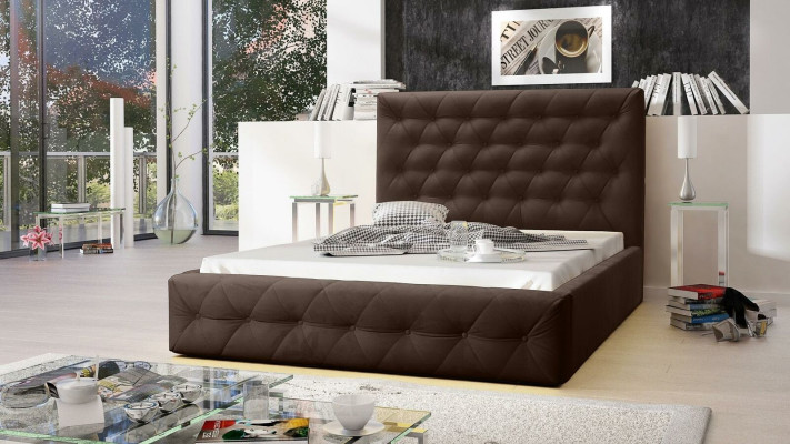 Moderna cama de diseño de madera, elegante mueble, camas dobles, nuevo dormitorio.