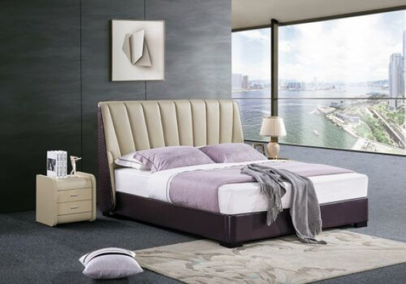 Dormitorio cama de cuero Juego completo de cama de 3 piezas. Conjunto de hotel con mesitas de noche.