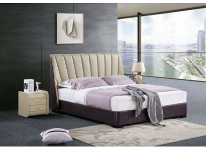 Dormitorio cama de cuero Juego completo de cama de 3 piezas. Conjunto de hotel con mesitas de noche.