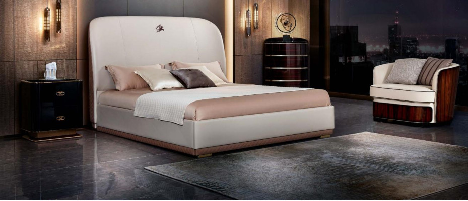 Cama de cuero beige de madera de dormitorio Cama de cuero Diseño moderno Muebles de lujo